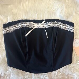 Black Corset with White Lace Trim